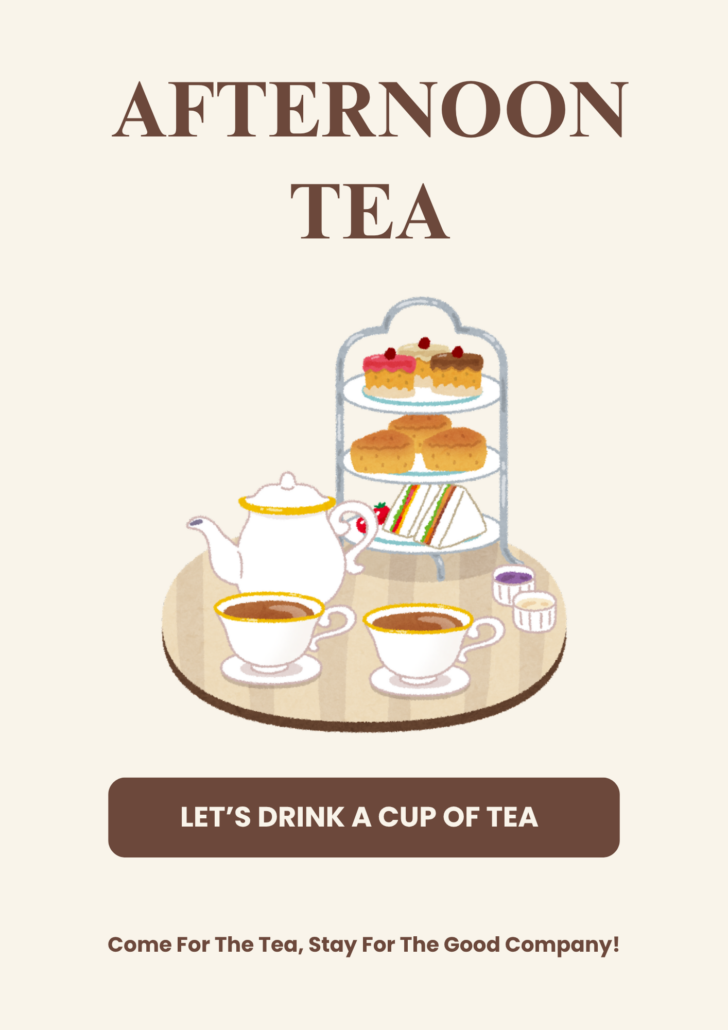Affiche « Afternoon tea » : un service à thé avec des petits gâteaux